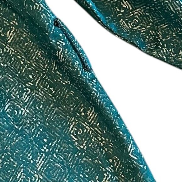 Frnch Gally Dress Green Metallic Long Sleeve Loose Fit Button Neck Size Medium - Picture 11 of 13